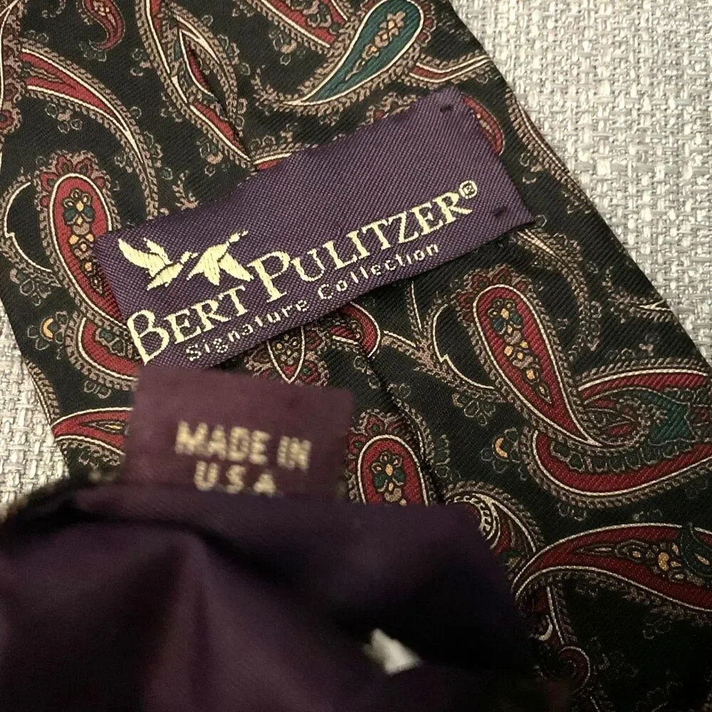 Vintage Bert Pulitzer black/maroon  100% Silk Men’s Neck Tie Made In USA